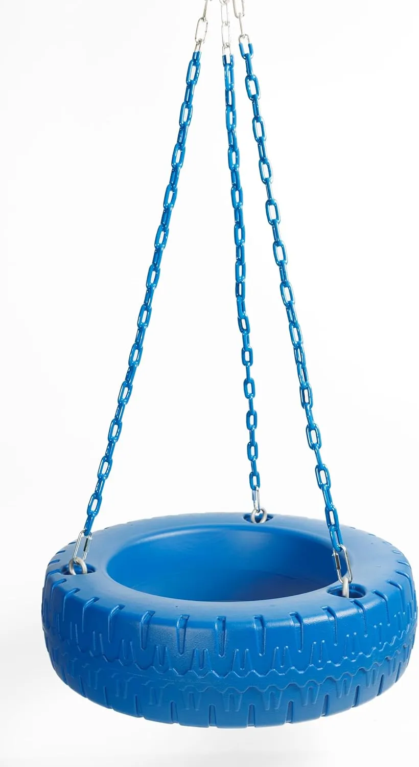 Playset Tire Swing Kit, 25" W x 7" H, Blue, 66" PVC Coated Blue Chain, Zinc for Jungle Gyms and Swing Sets 1 PK (KIT-BL66CPTS)
