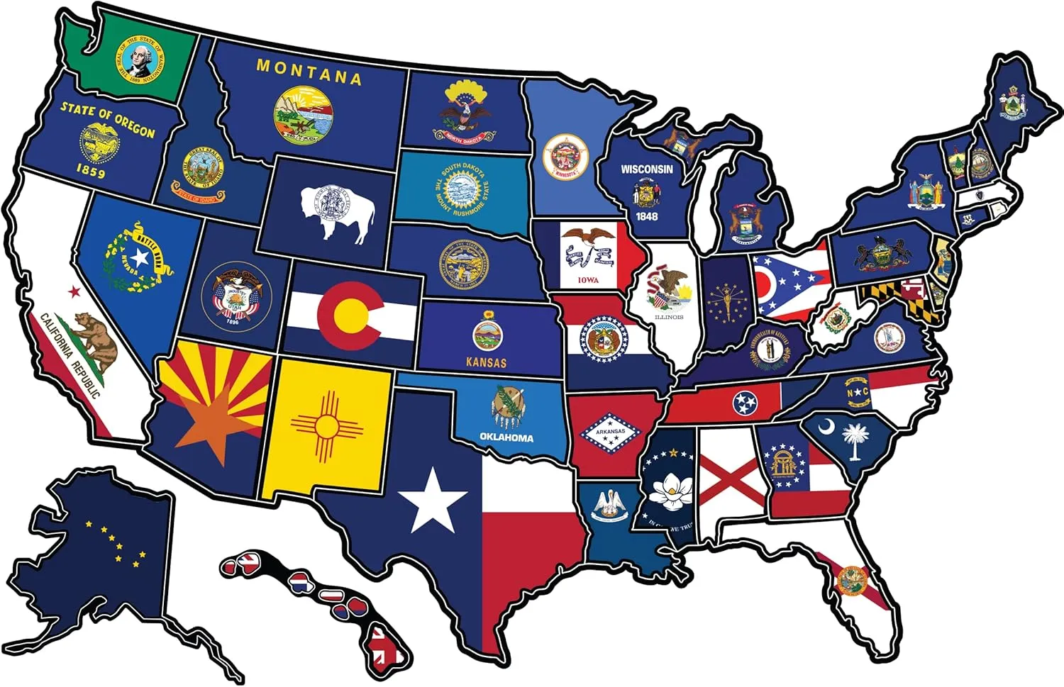 RV State Travel USA Map Vinyl Sticker - Camper Trailer Decals for Window with State Flag - Road Trip Map of America - Waterproof, UV Protection for Window, Door or Wall (Flags)
