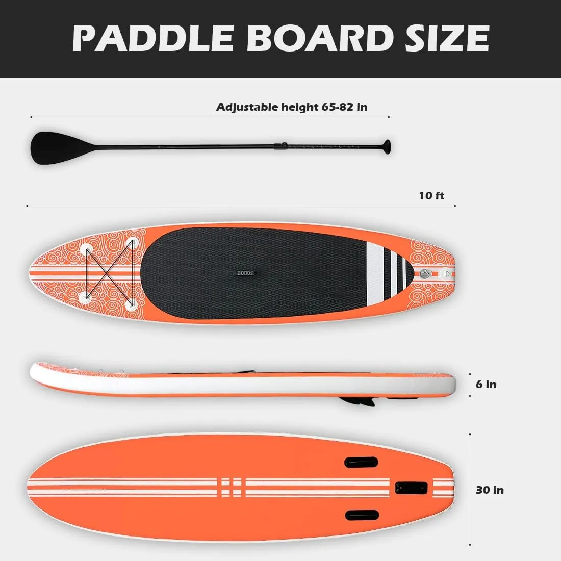 Smartmak Inflatable Stand Up Paddle Board (6 Inches Thick), Non-Slip Deck Standing Boat, Include Adjustable Paddle, Backpack, Hand Pump, Fin, Leash, for Youth & Adult- (10'x30'' x6'')