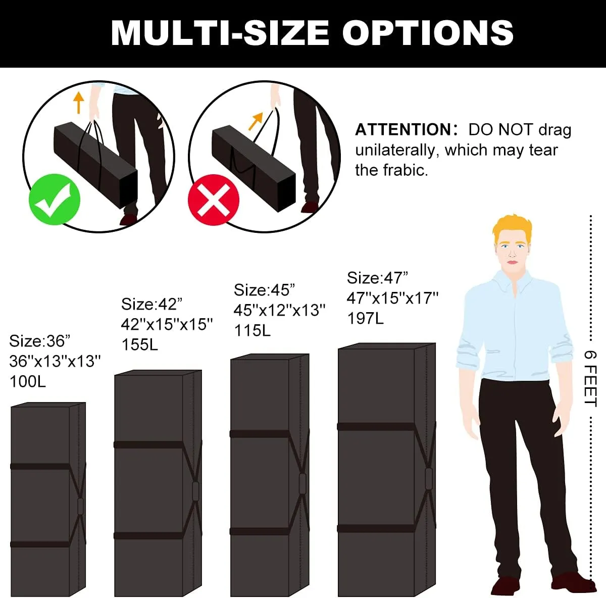 Sports Duffle Bag - Extra Large Travel Duffel Luggage Bag with Upgrade Zipper, Sturdy & Water Resistant, Black (Black 47inch)