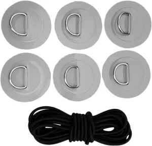 Stand Up Paddleboard SUP Bungee Deck Rigging Kit Heavy Duty 6Pcs D-ring Pad Patch Deck Attachment Kit Accessories Grey