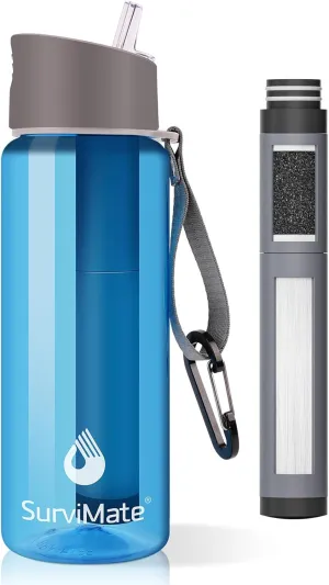 SurviMate 5-Stage 0.01m Ultra-Filtration Filtered Water Bottle, BPA-Free Material, NSF/ANSI 42&372 Certified, Portable Water Filter Bottle for Survival, Camping, Hiking, and Emergency Use