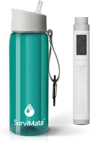 SurviMate 5-Stage 0.01m Ultra-Filtration Filtered Water Bottle, BPA-Free Material, NSF/ANSI 42&372 Certified, Portable Water Filter Bottle for Survival, Camping, Hiking, and Emergency Use