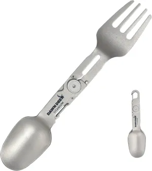 Titanium Rotating Spork - 2-in-1 Folding Spoon and Fork for Camping, Hiking, Backpacking - Lightweight, Durable Travel Utensil with Compact Design - EDC Survival Gear