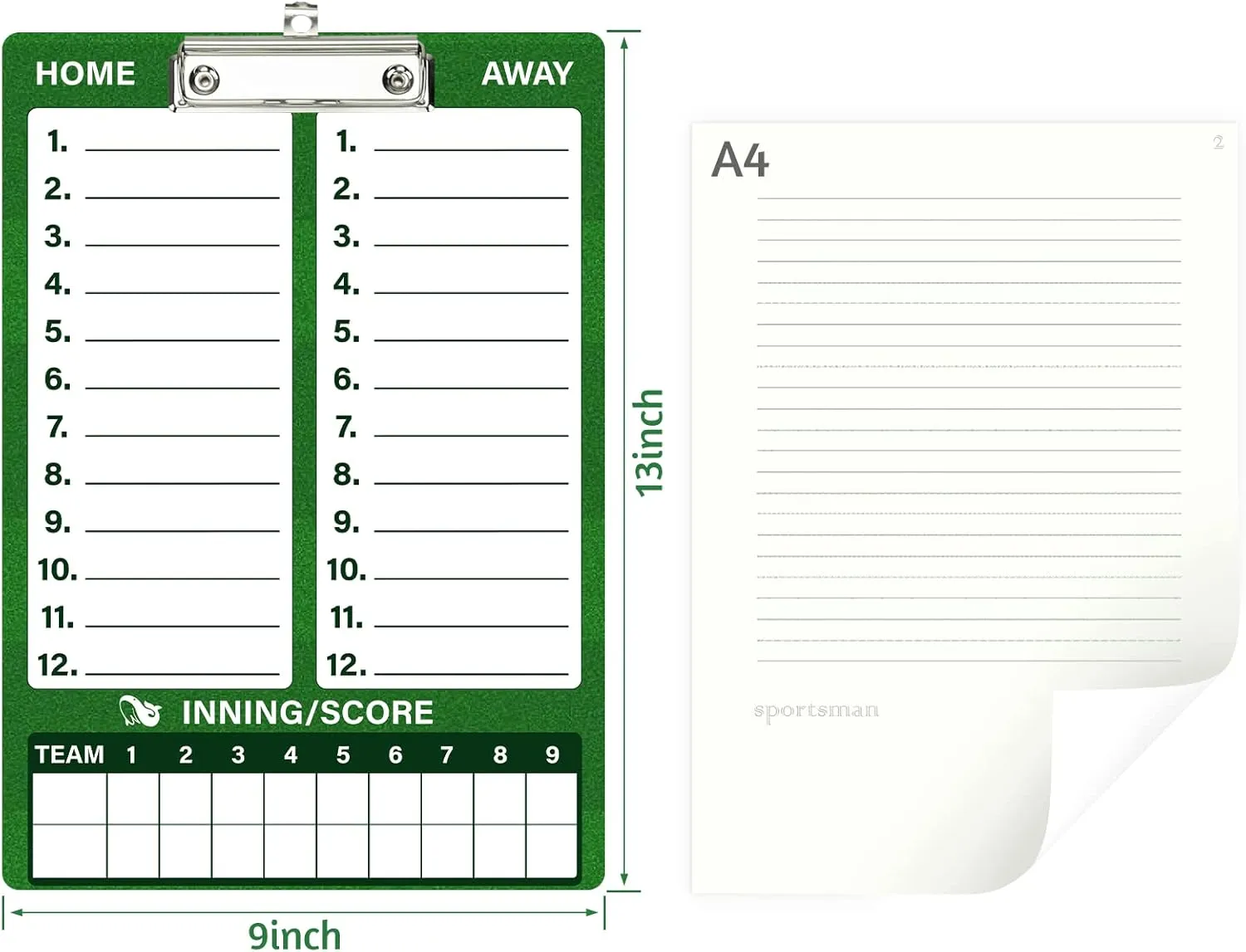WISYOK Double-Sided Dry Erase Clipboard for Coaches, Baseball, Softball Lineup Board with Marker