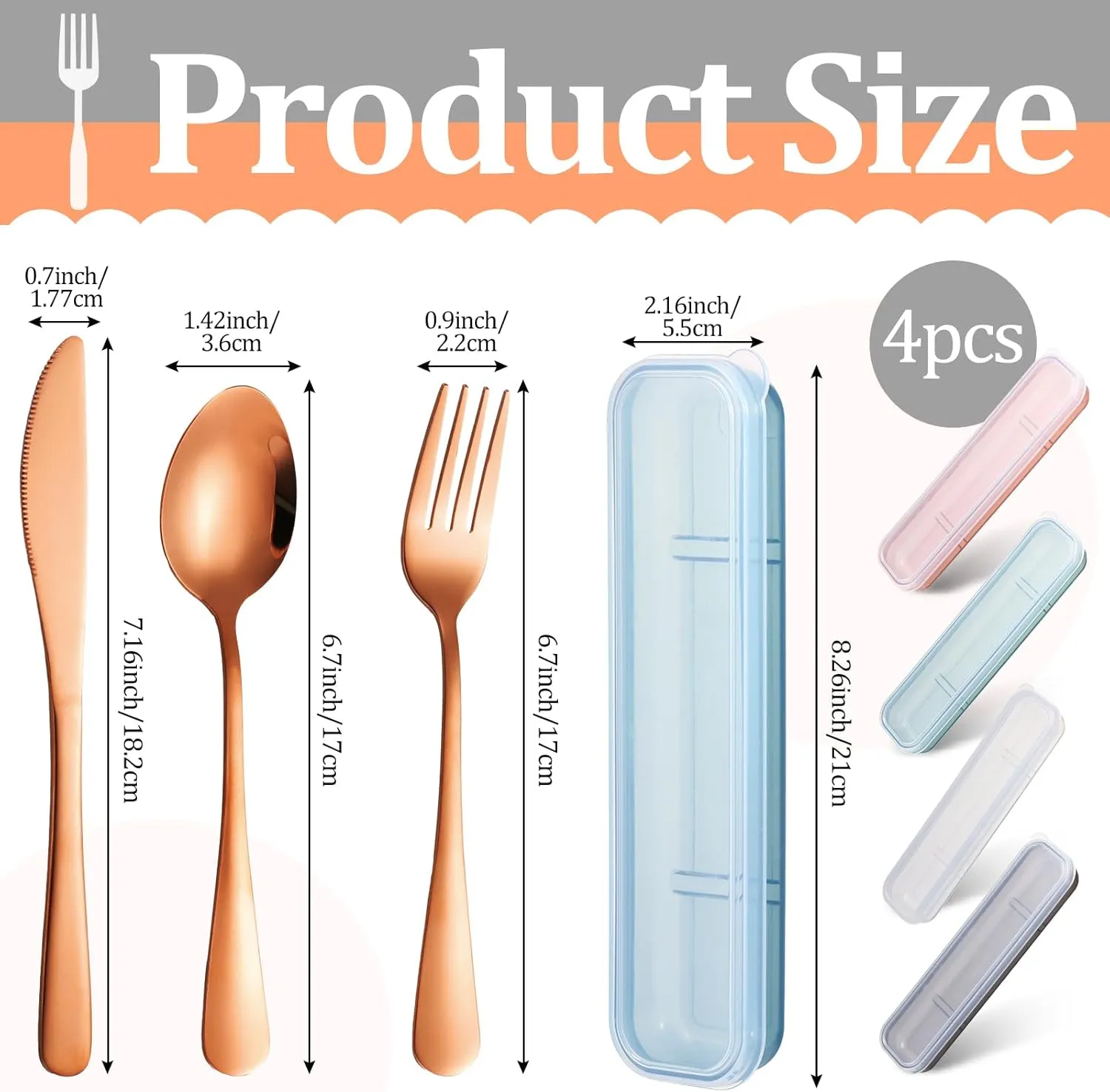 Yinkin 4 Pack Portable Travel Utensils Set with Case Reusable Stainless Steel Silverware Flatware Camping Cutlery Include Fork Spoon Knife for Work School Dishwasher Safe(Clear Series)